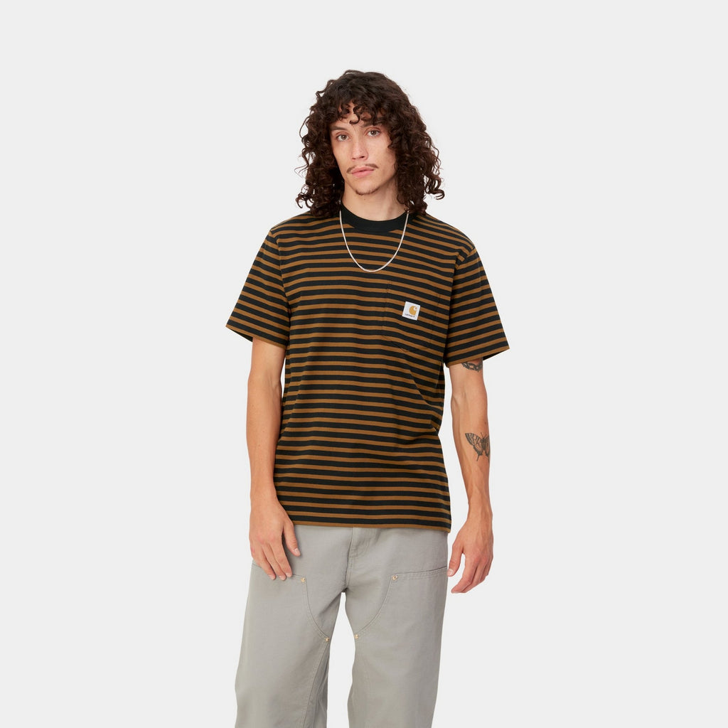 Carhartt WIP Seidler Stripe Pocket T-Shirt | Deep Hamilton Brown