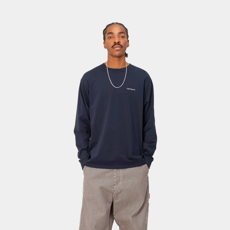 Carhartt WIP Script Embroidery Long Sleeve T-Shirt | Blue – Page