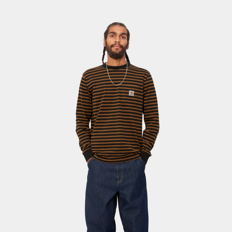 Carhartt WIP Seidler Stripe Long Sleeve Pocket T-Shirt | Deep
