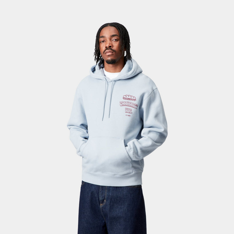 【関税&送料込】Carhartt Wip Hooded Sandwich Cotton Sweatshi Carhartt WIP Hooded Sandwich Sweatshirt | Blue Fog / Red